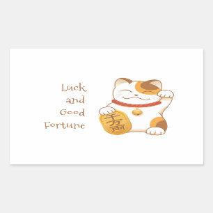 Sticker Rectangulaire Chat Lucky Japonais, Maneki Neko Chance Bonne Fort