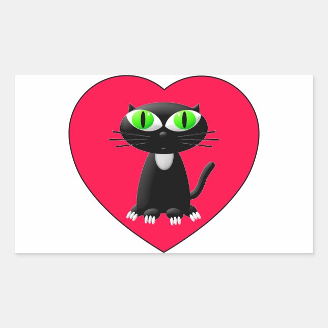 Sticker Rectangulaire Chat noir dans le coeur rouge (Devant)