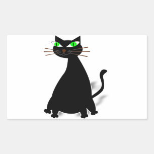 Sticker Rectangulaire Chat noir gras aux yeux verts