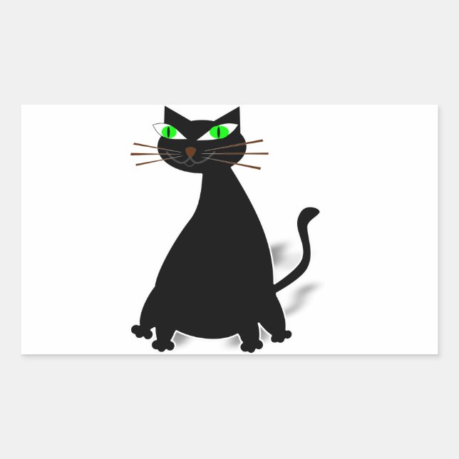 Sticker Rectangulaire Chat noir gras aux yeux verts (Devant)