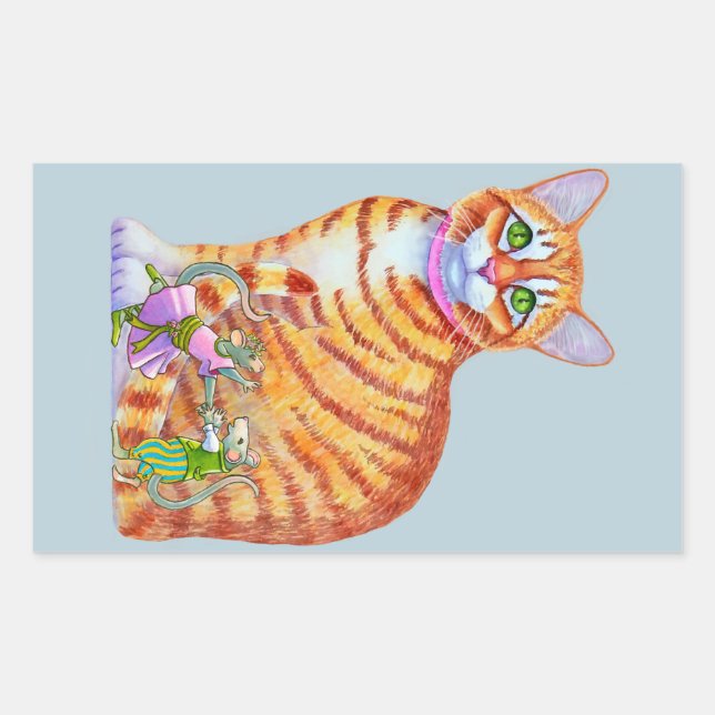 Sticker Rectangulaire Chat Tabby Orange avec front de souris dansante (Devant)