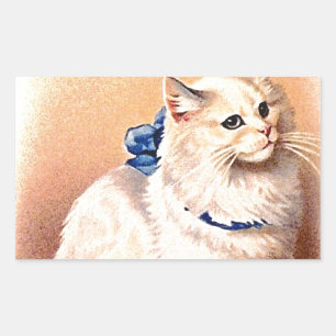 Sticker Rectangulaire Chat vintage avec Bleu Bow