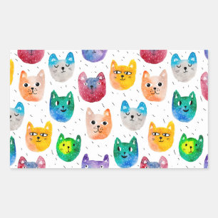 Sticker Rectangulaire Chats aquarelles et amis