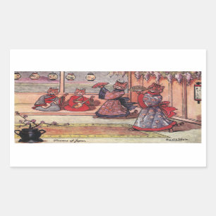 Sticker Rectangulaire Chats en Kimonos Vintage Louis Wain