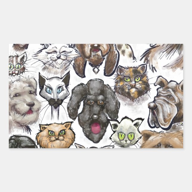 Sticker Rectangulaire Chats et chiens (Devant)