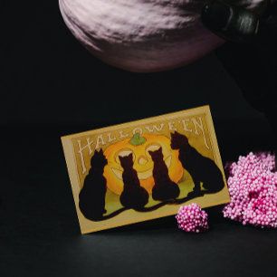 Sticker Rectangulaire Chats vintages d'Halloween et Jack O'Lantern