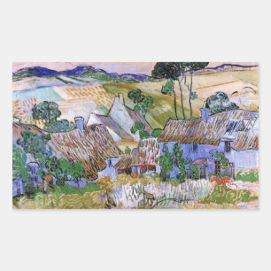 Sticker Rectangulaire Chaumières au toit de chaume par la colline par Vi