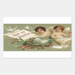 Sticker Rectangulaire Cherubs et Rose Valentine