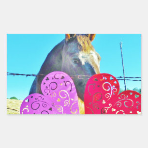 Sticker Rectangulaire Cheval blanc et Brown Valentine Coeurs