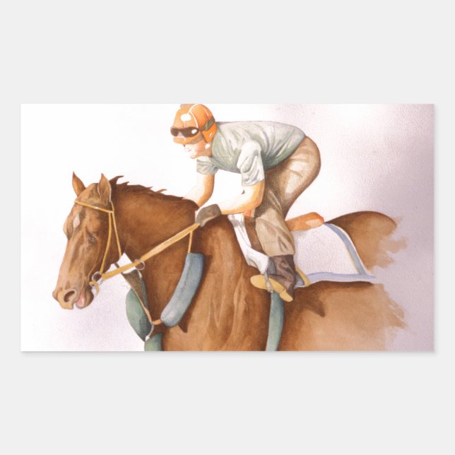 Sticker Rectangulaire Cheval de course et Jockey (Devant)
