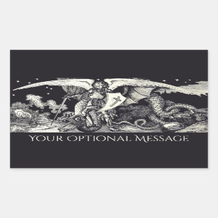 Sticker Rectangulaire Chevalier médiéval et dragon noir et blanc