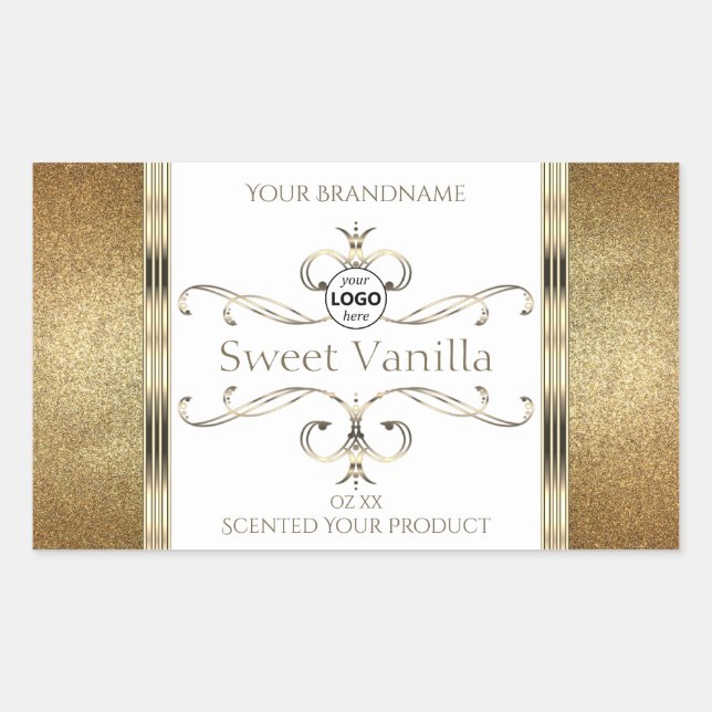 Sticker Rectangulaire Chic Ornate Gold Parties scintillant Blanc produit (Devant)