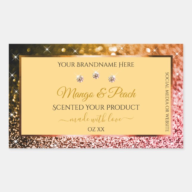 Sticker Rectangulaire Chic Peach Gold Parties scintillant Produit Étique (Devant)