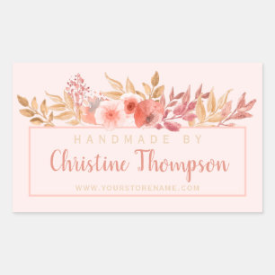 Sticker Rectangulaire Chic Pêche Golden Floral Fabriqué à la main par