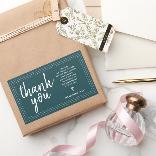 Sticker Rectangulaire Chic Script Merci & Message Personnel Sarcelle Pro (Cadeaux)