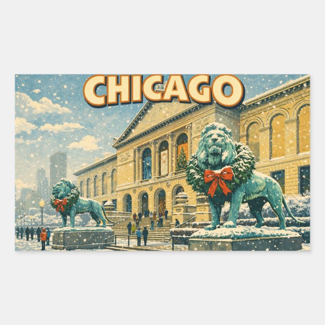 Sticker Rectangulaire Chicago Art Institute in winter poster (Devant)