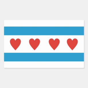 Sticker Rectangulaire chicago ville amour drapeau coeurs usa états-unis 