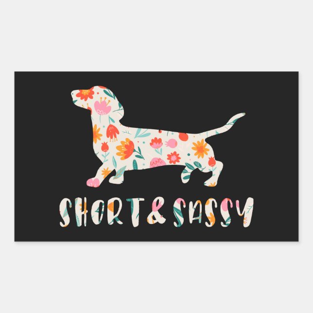 Sticker Rectangulaire Chien à fleurs court et sassy Dachshund (Devant)