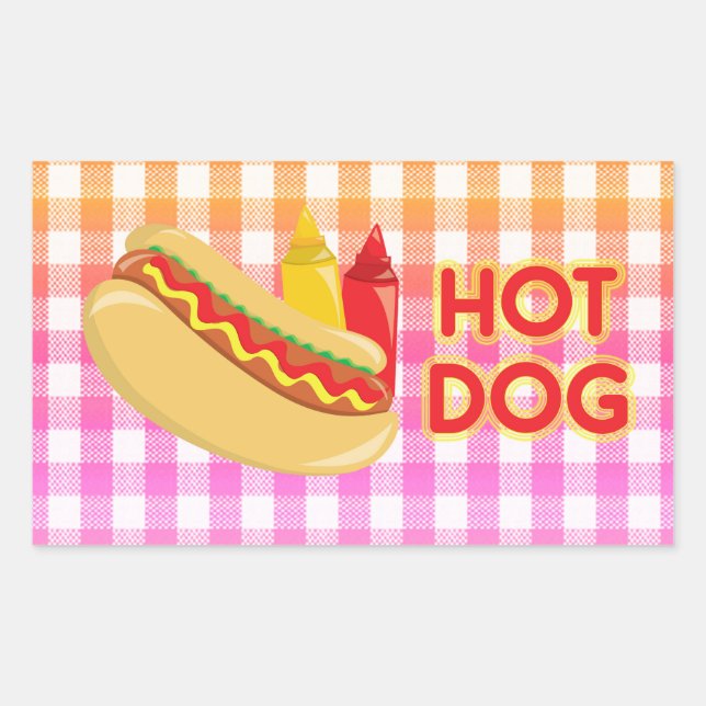 Sticker Rectangulaire Chien chaud sur En vichy nappe à pique-nique avec  (Devant)