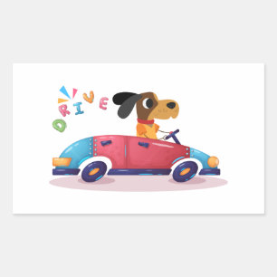 Sticker Rectangulaire Chien conduisant une voiture