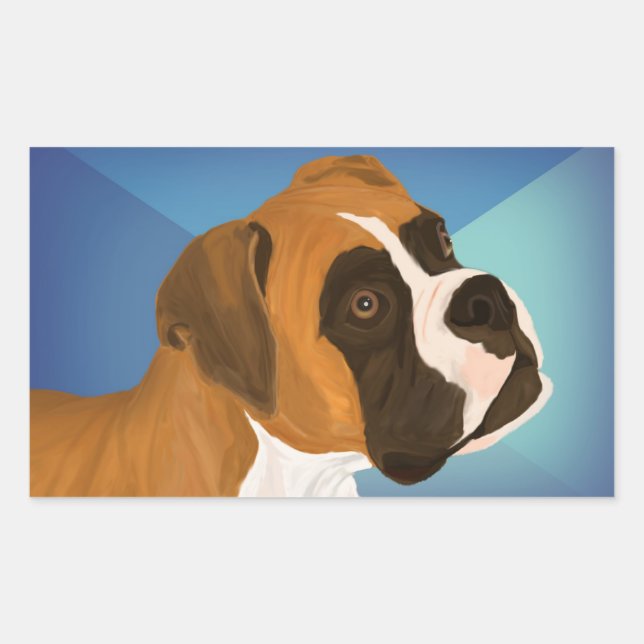 Sticker Rectangulaire Chien de boîte Brown peint numérique sur Arrière - (Devant)