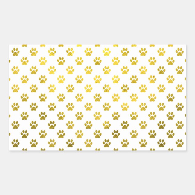 Sticker Rectangulaire Chien Empreinte de patte Or Blanc Métallurgique Fa (Devant)