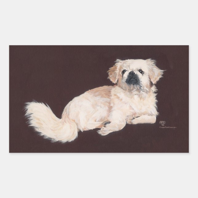 Sticker Rectangulaire Chien pekingese blanc (Devant)
