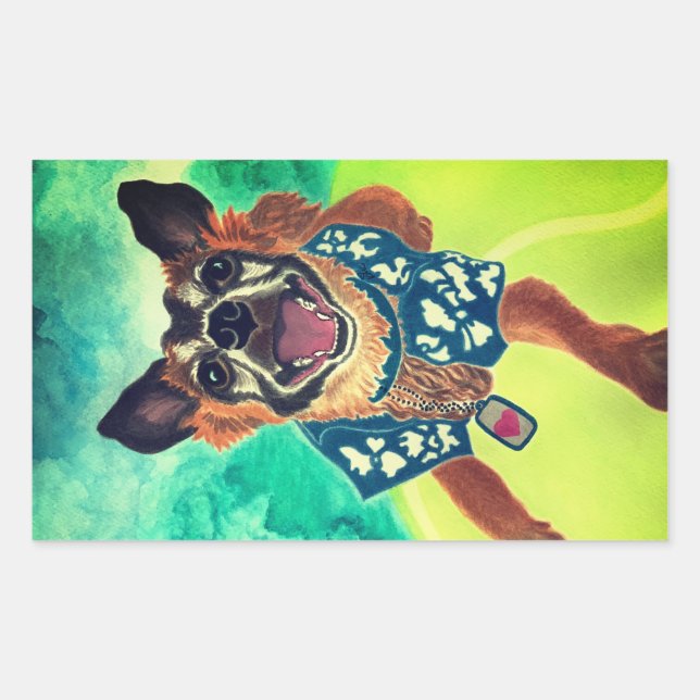 Sticker Rectangulaire Chien surf (Devant)