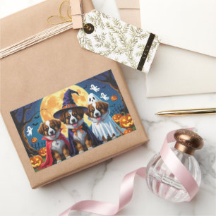 Sticker Rectangulaire Chiens bergers belges Citrouille Halloween Funny