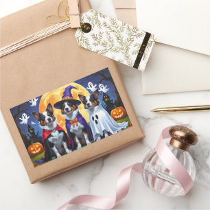 Sticker Rectangulaire Chiens de bétail australiens Citrouille Halloween 