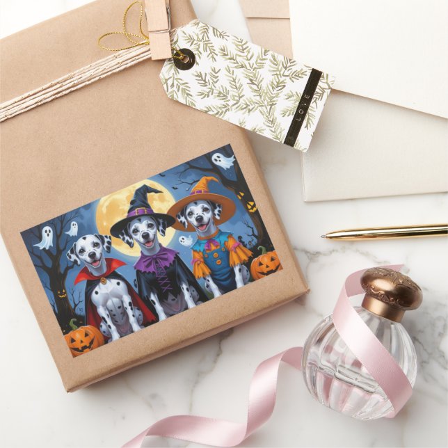 Sticker Rectangulaire Chiens de Dalmatie Citrouille Halloween drôle (Cadeaux)