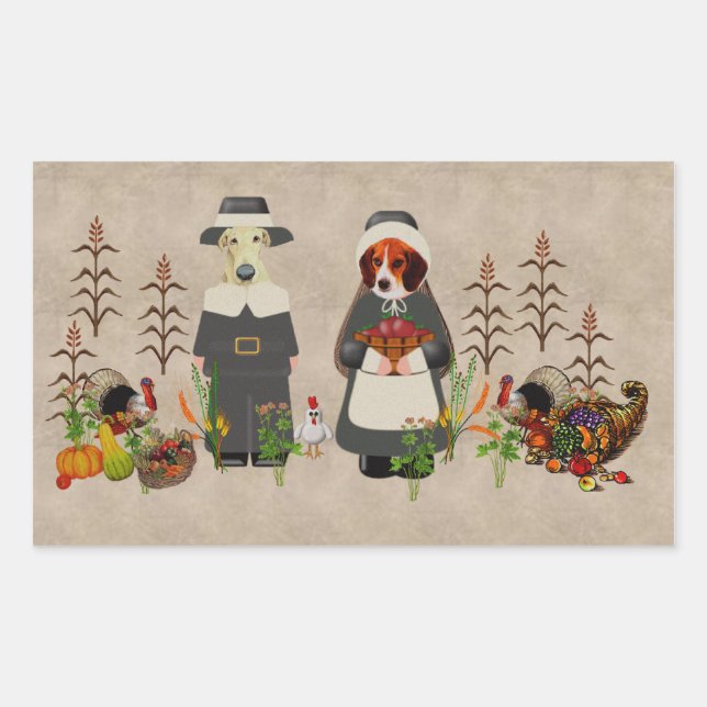 Sticker Rectangulaire Chiens de Thanksgiving (Devant)