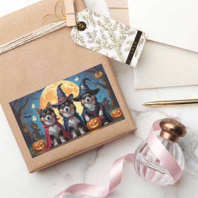Sticker Rectangulaire Chiens lapons finlandais Citrouille Halloween drôl (Cadeaux)