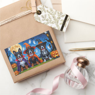 Sticker Rectangulaire Chiens Malinois belges Citrouille Halloween Funny