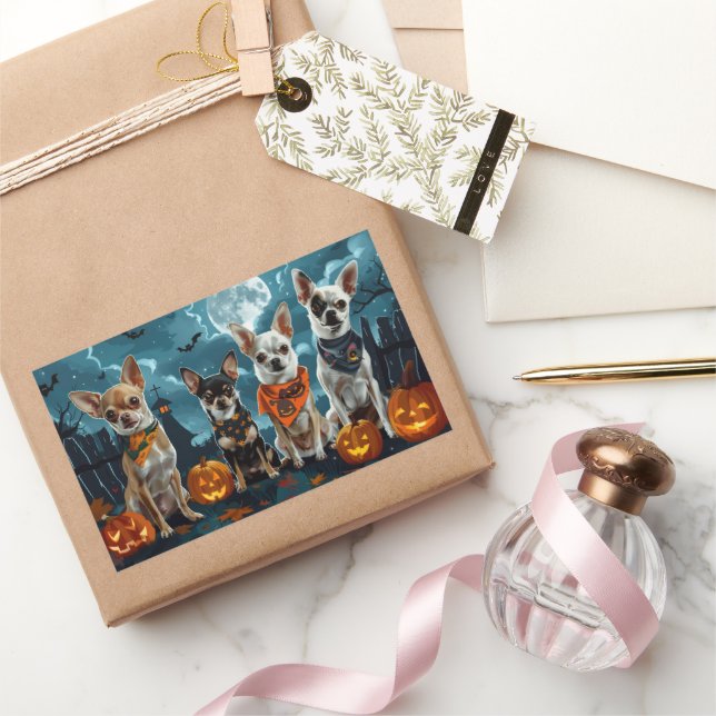 Sticker Rectangulaire Chihuahua Halloween Éffrayant (Cadeaux)