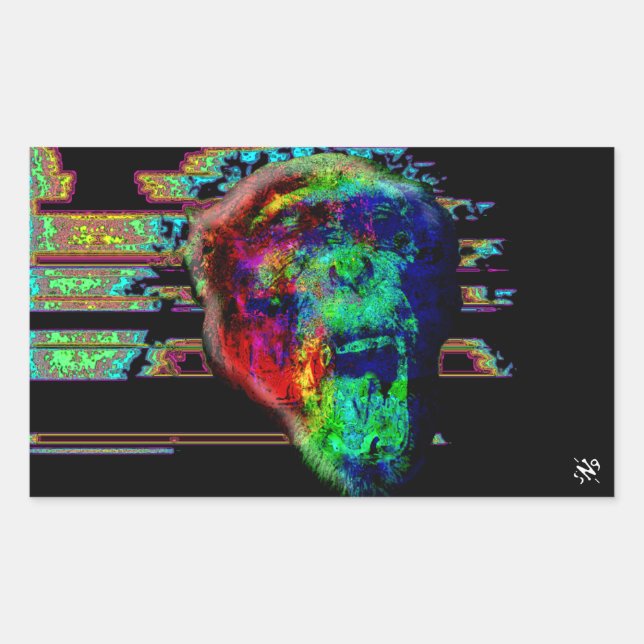 Sticker Rectangulaire Chimpanzé psychédélique v2 (Devant)