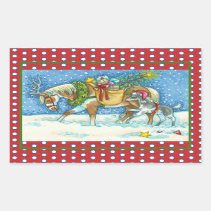 STICKER RECTANGULAIRE CHINCOTEAGUE PONIES & VACANCES SOUHAITE HORSE STIC