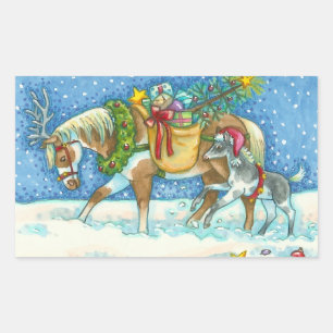 STICKER RECTANGULAIRE CHINCOTEAGUE PONIES & VACANCES SOUHAITE HORSE STIC