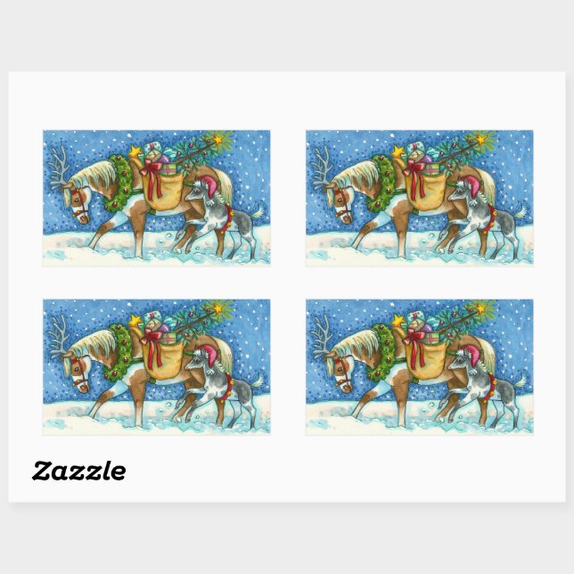 STICKER RECTANGULAIRE CHINCOTEAGUE PONIES & VACANCES SOUHAITS CHEVAL (Feuille)