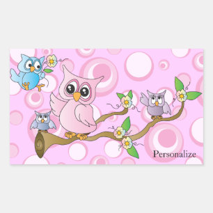 Sticker Rectangulaire *Chouette de bébé rose   Thème Douche
