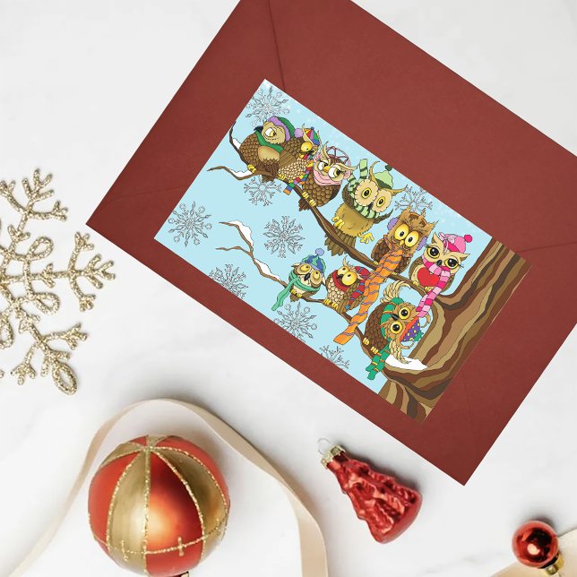 Sticker Rectangulaire Chouette mignonne Snowflakes d'hiver (Créateur téléchargé)