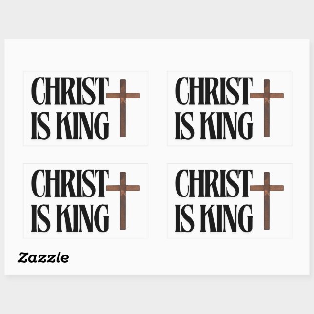Sticker Rectangulaire Christ is King | Black Text and Brown Wood Cross  (Feuille)