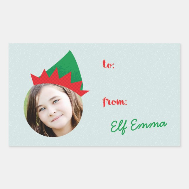 Sticker Rectangulaire Christmas Crew Elf Casquette Photo Holiday Étiquet (Devant)
