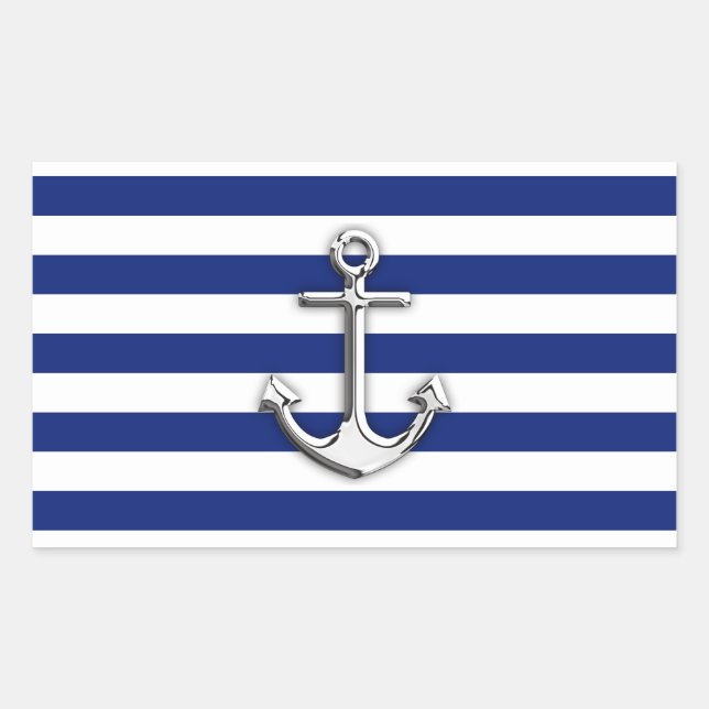 Sticker Rectangulaire Chrome Anchor on Navy Stripes (Devant)