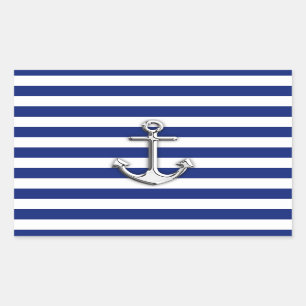 Sticker Rectangulaire Chrome Anchor on Navy Stripes