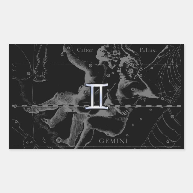 Sticker Rectangulaire Chrome d'argent comme le signe Zodiaque Gemini sur (Devant)
