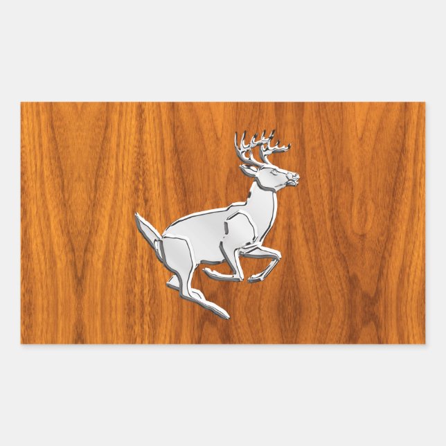 Sticker Rectangulaire Chrome Like Running Deer on Fine Teak (Devant)