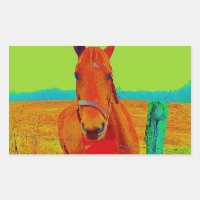 Sticker Rectangulaire Ciel vert, arc rouge Horse : ajouter le nom (Devant)