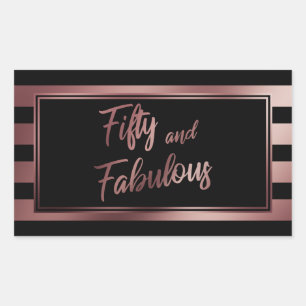 Sticker Rectangulaire Cinquante ans et Fabuleux Faux Or Rose et Rayures