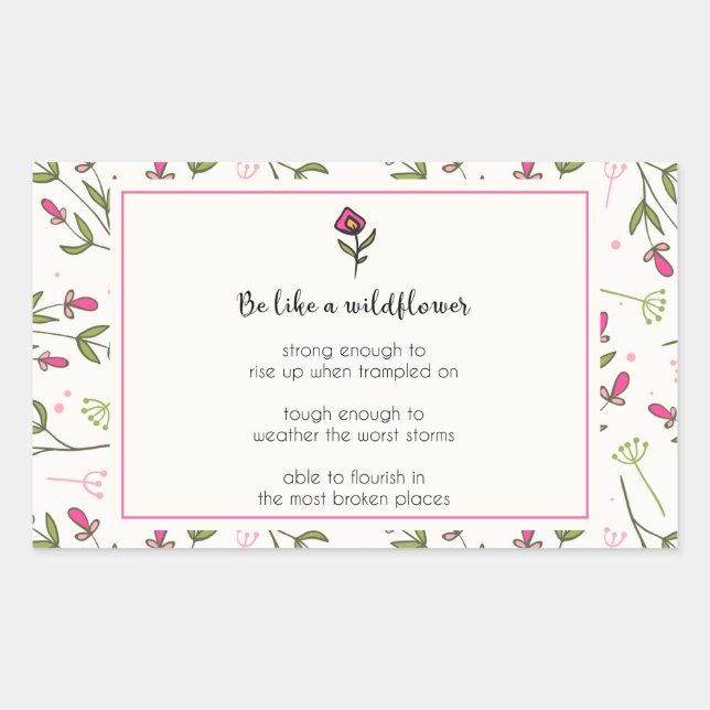 Sticker Rectangulaire Citation Inspirante Avec Motif Fleur sauvage (Devant)